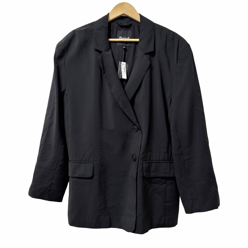 Madewell Women Drapeweave Caldwell Double Breasted Blazer Size XL Black Academia